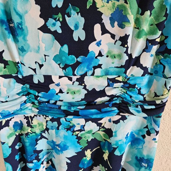 Jessica H. Woman Size 10 Floral Midi Dress Ruched Waist Sleeveless Colorful - Picture 3 of 6